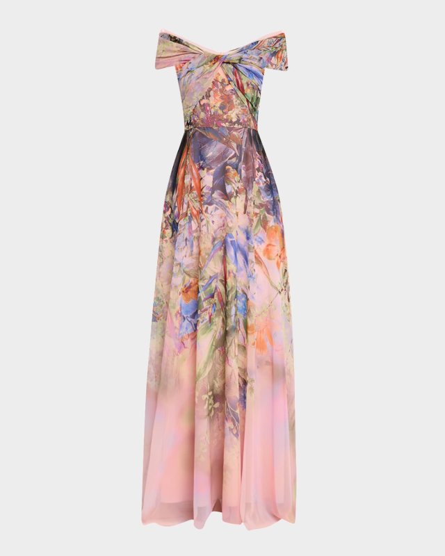 Floral-Print Twist Gown